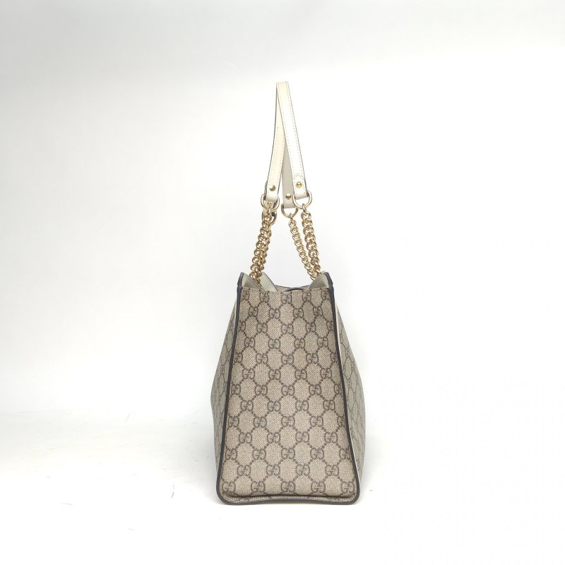 GUCCI Padlock鎖頭包Tote中號米白色牛皮/帆布金扣肩背包-1