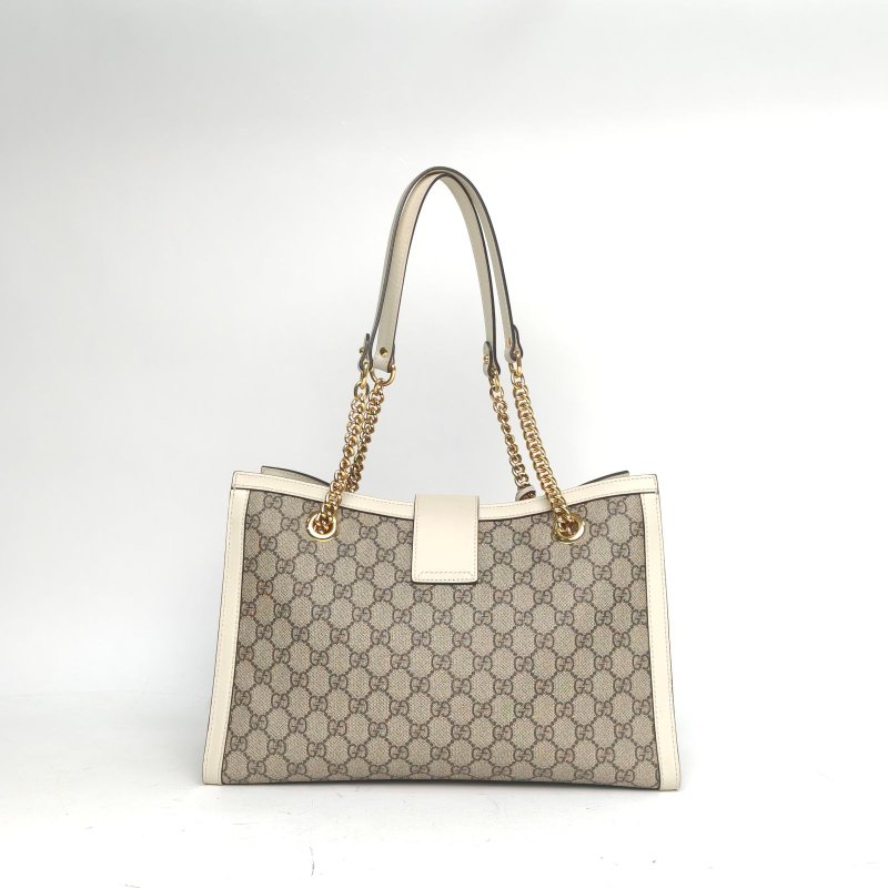 GUCCI Padlock鎖頭包Tote中號米白色牛皮/帆布金扣肩背包-2