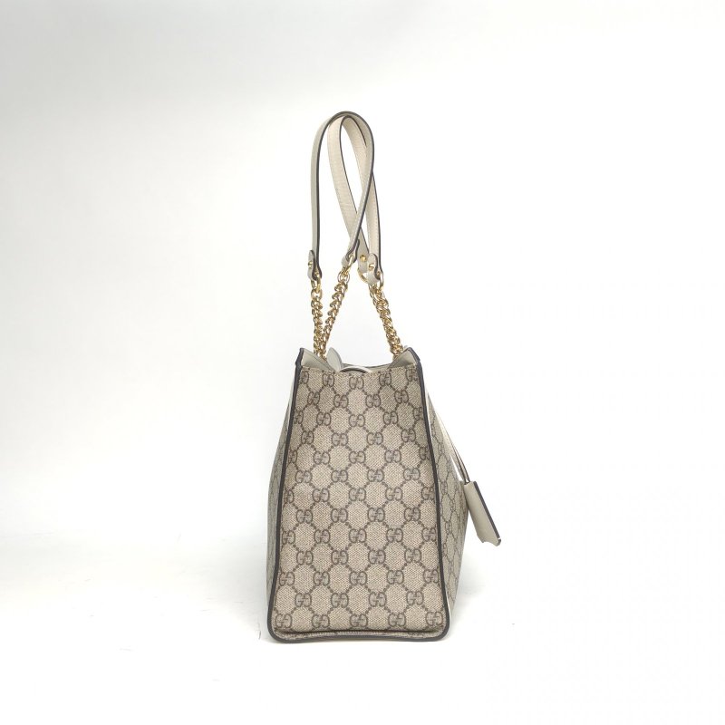 GUCCI Padlock鎖頭包Tote中號米白色牛皮/帆布金扣肩背包-3