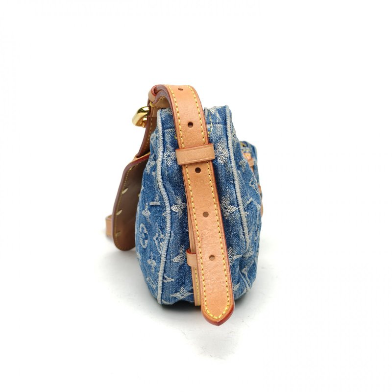 LOUIS VUITTON CROISSANT中號雙子豌豆包丹寧牛仔藍金扣晶片肩背包-3