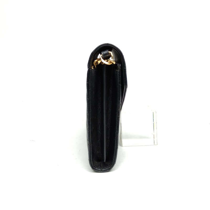 SAINT LAURENT CASSANDRAWOC人字紋信封鏈條包黑色牛皮金扣肩背包-3