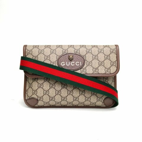 GUCCI NeoVintage虎頭腰包24烏木色PVC金扣肩背包