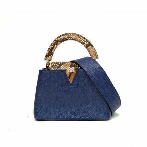 LOUIS VUITTON CapucinesMini21藍色牛皮/蛇皮金扣晶片肩背包