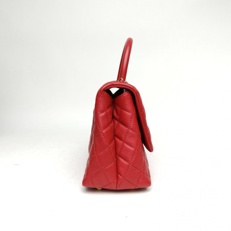 CHANEL CocoHandle中號紅色荔枝牛皮24開金扣肩背包-1