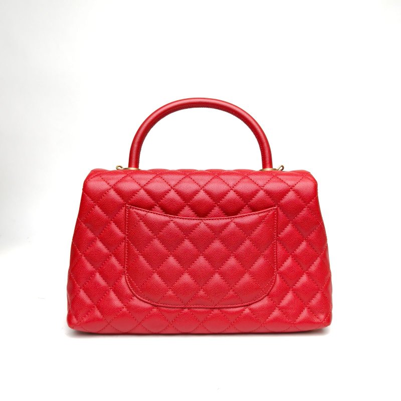 CHANEL CocoHandle中號紅色荔枝牛皮24開金扣肩背包-2