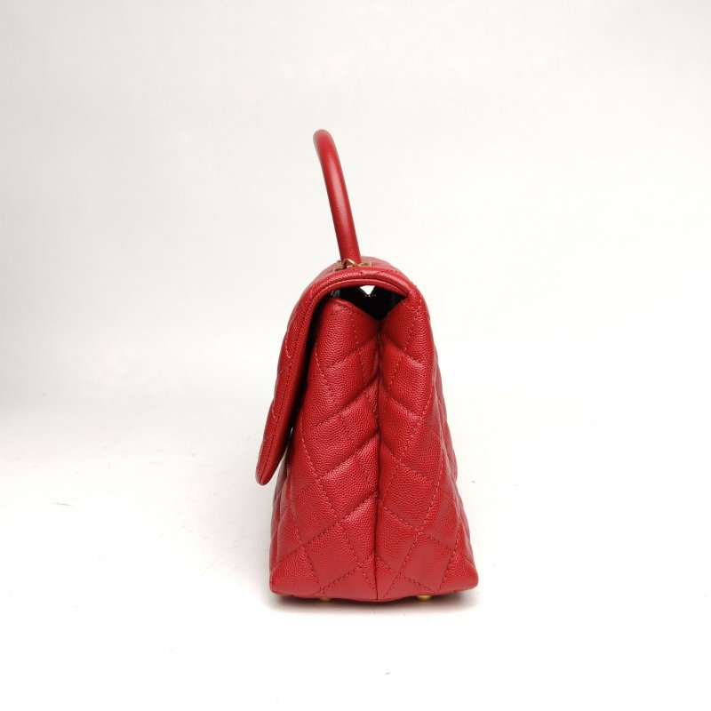 CHANEL CocoHandle中號紅色荔枝牛皮24開金扣肩背包-3