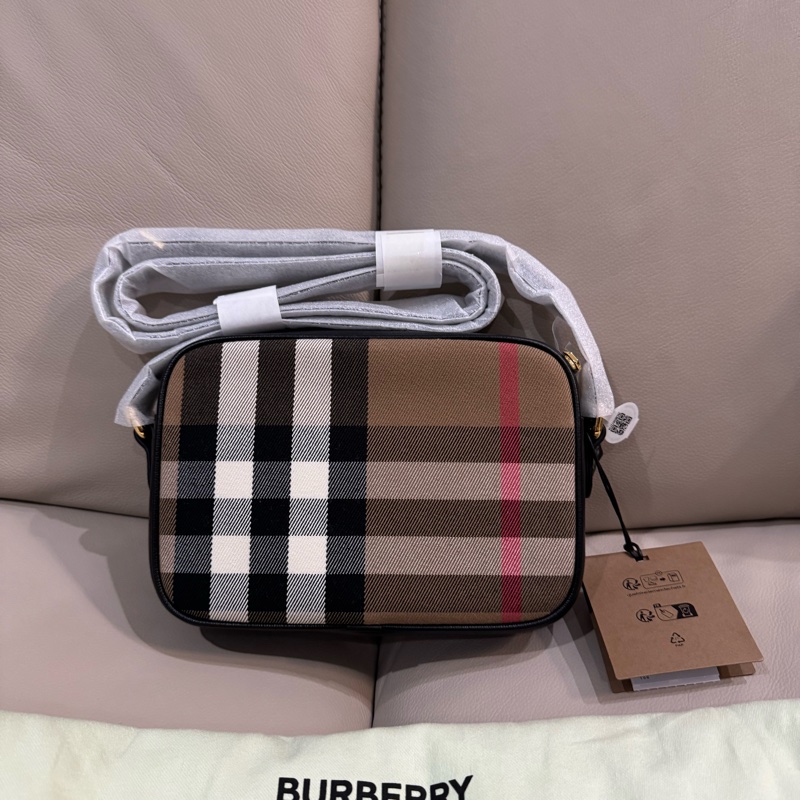 Burberry 巴寶莉 格紋相機包/斜背包/黑色款/全新閒置美品-3