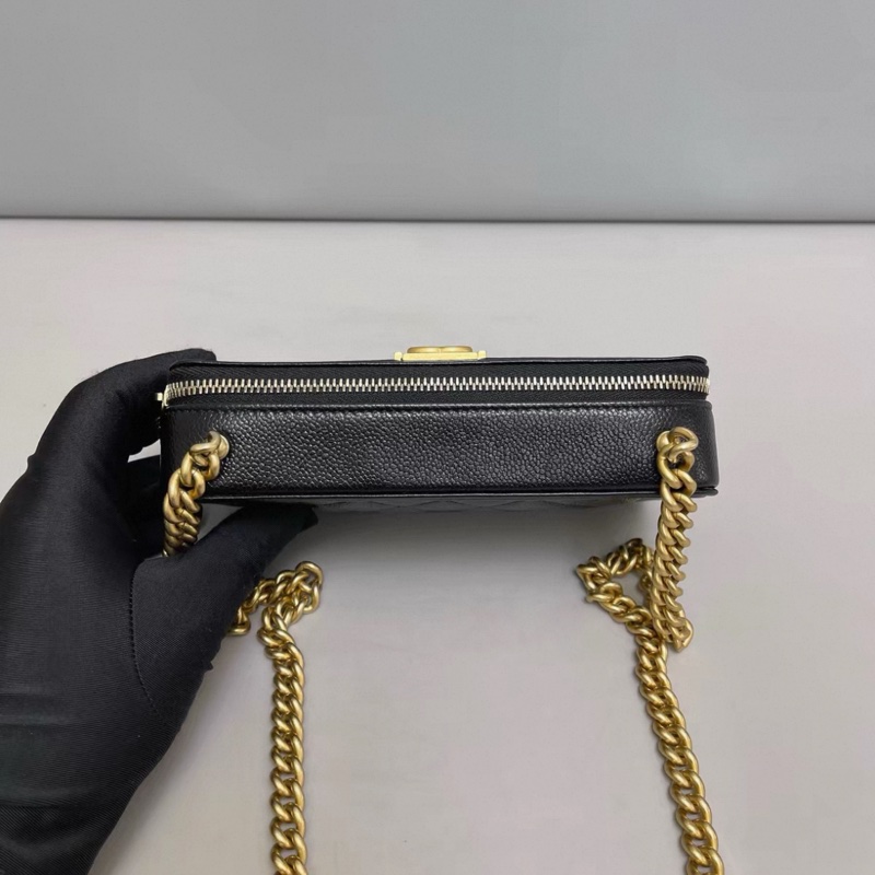 Chanel香奈兒leboy黑金牛皮荔枝紋相機包 芯片-4