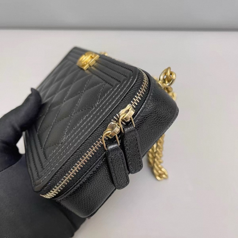 Chanel香奈兒leboy黑金牛皮荔枝紋相機包 芯片-5