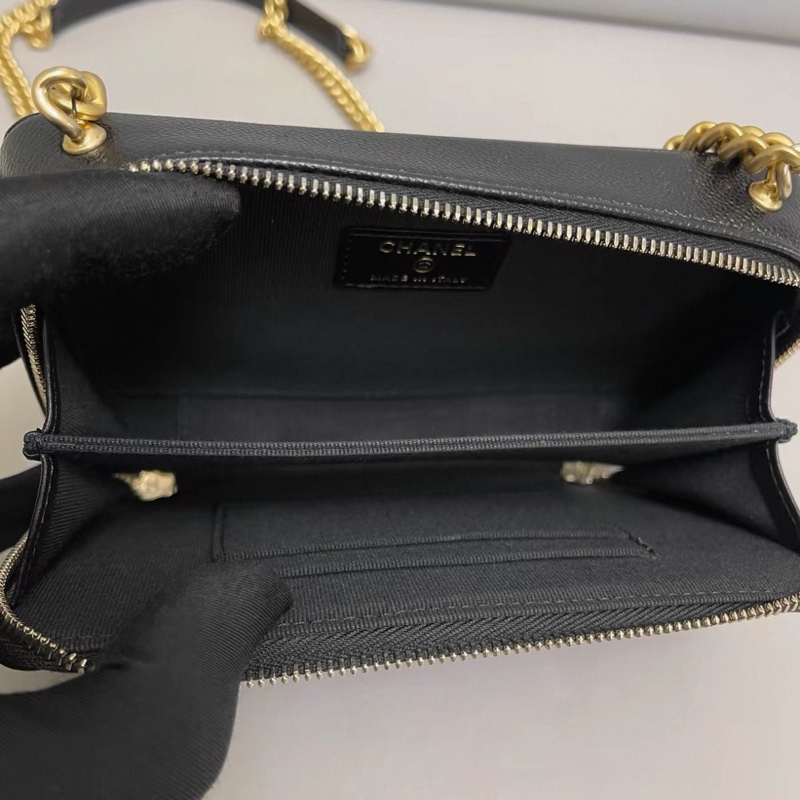 Chanel香奈兒leboy黑金牛皮荔枝紋相機包 芯片-7