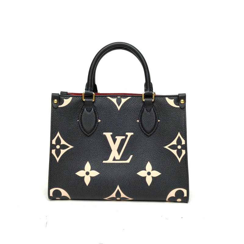 LOUIS VUITTON Onthego小號25黑色牛皮金扣晶片老花壓紋肩背包-2