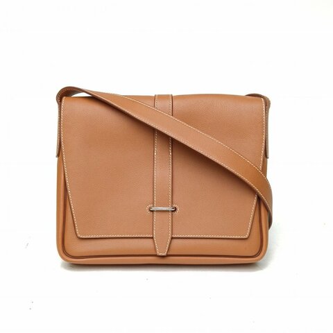 HERMES SteveLightJunior信差包金棕色EC皮Z刻銀扣肩背包