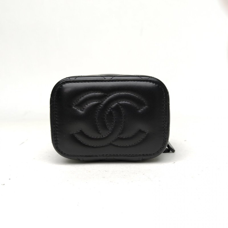 CHANEL 25S方盒子化妝包雙金珠皮穿鏈黑色牛皮金扣肩背包-4