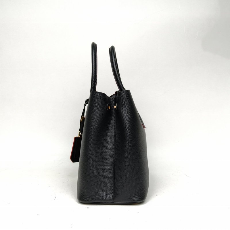 PRADA Double手提單肩包小號黑色牛皮金扣肩背包-1