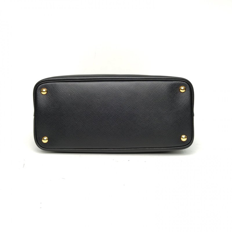 PRADA Double手提單肩包小號黑色牛皮金扣肩背包-4