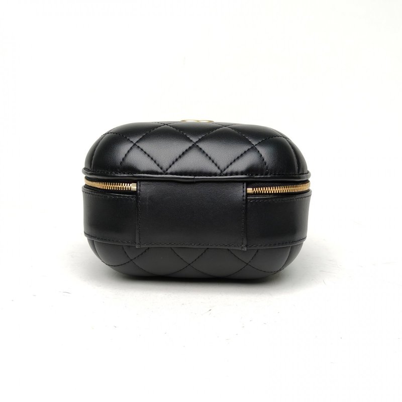 CHANEL 黑色羊皮晶片開金扣22P手柄膠囊包肩背包-4