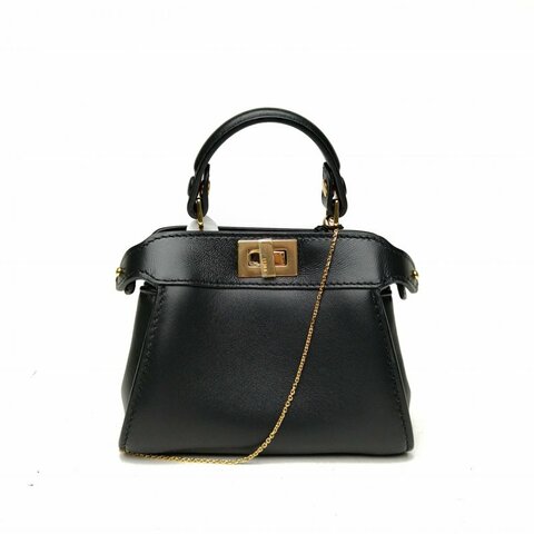FENDI PEEKABOOMICRO超Mini15黑色羊皮金扣肩背包
