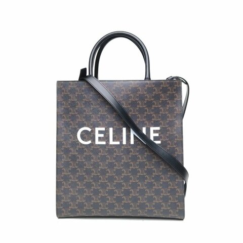 CELINE Cabas豎款手袋小號凱旋門印花褐色人造革肩背包
