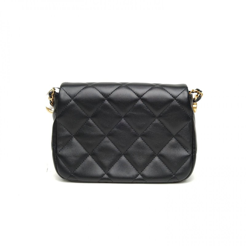 CHANEL 21KCF口蓋包黑色羊皮晶片開金扣子彈調節扣肩背包-2