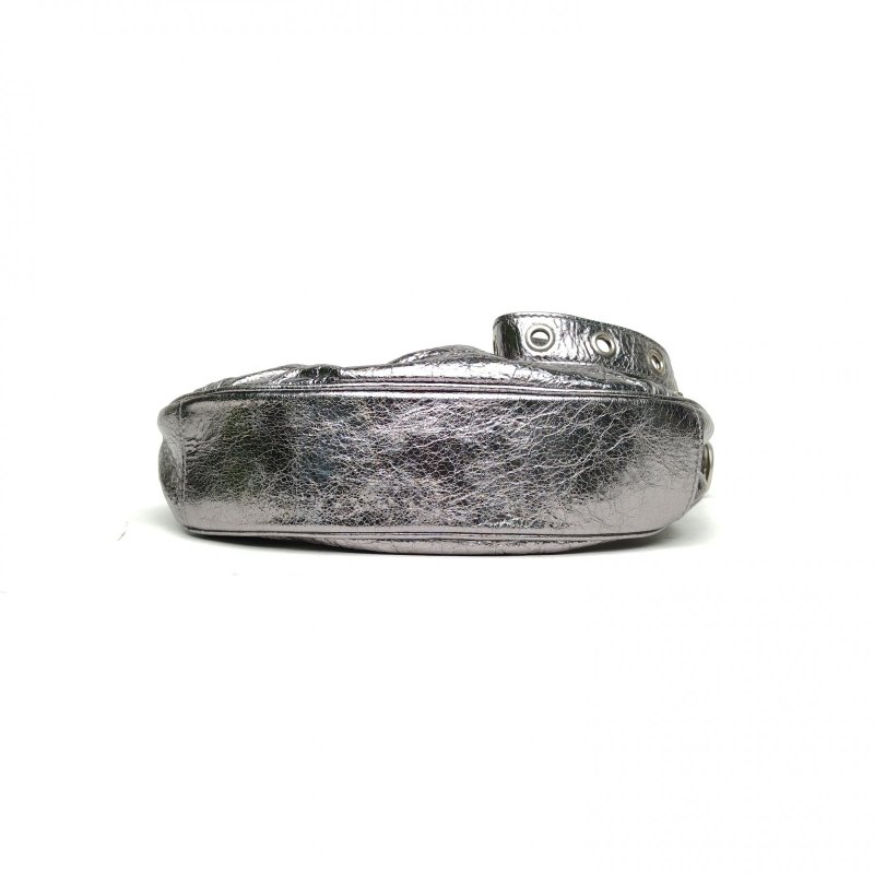 BALENCIAGA LeCagole機車月牙包xs25.9銀色羊皮肩背包-4