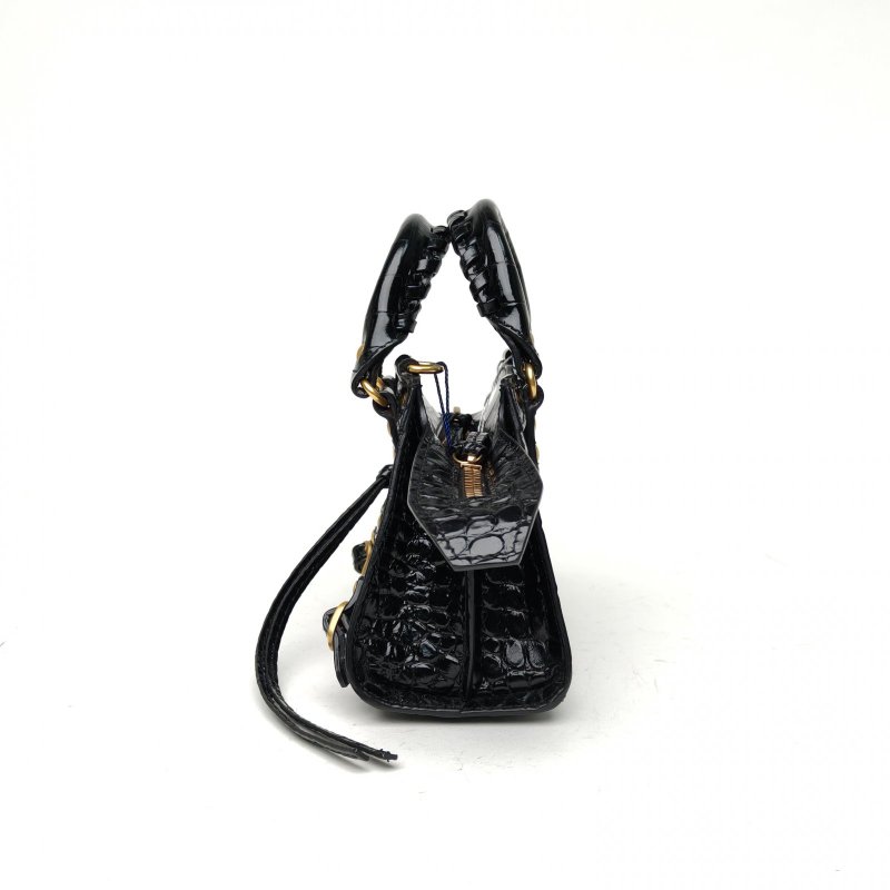 BALENCIAGA NEOCLASSIC手提機車包超Mini鱷魚壓紋黑色牛皮肩背包-1