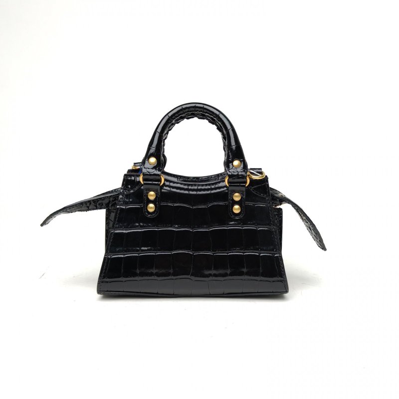 BALENCIAGA NEOCLASSIC手提機車包超Mini鱷魚壓紋黑色牛皮肩背包-2