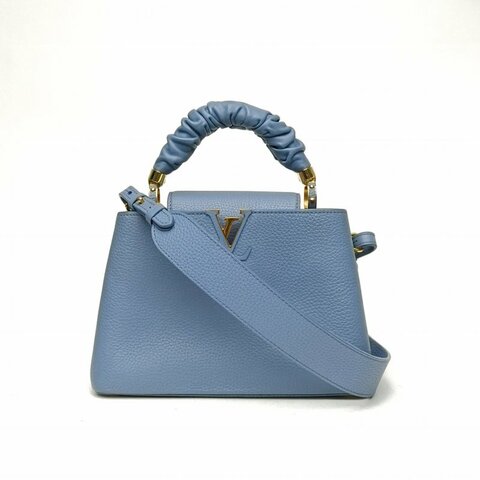 LOUIS VUITTON CapucinesBB27藍色牛皮金扣晶片肩背包