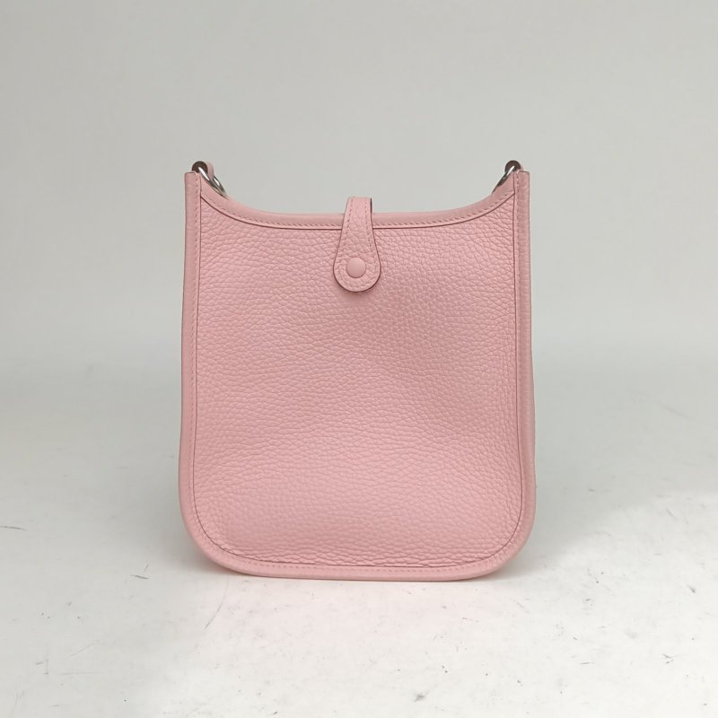 HERMES EvelyneMini16新櫻花粉TC皮W刻銀扣肩背包-2