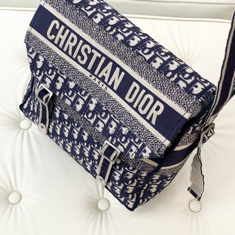 Dior 迪奧camp Oblique斜紋織刺繡銀扣郵差單肩斜挎包 尺寸：28*28 🈚附件-4
