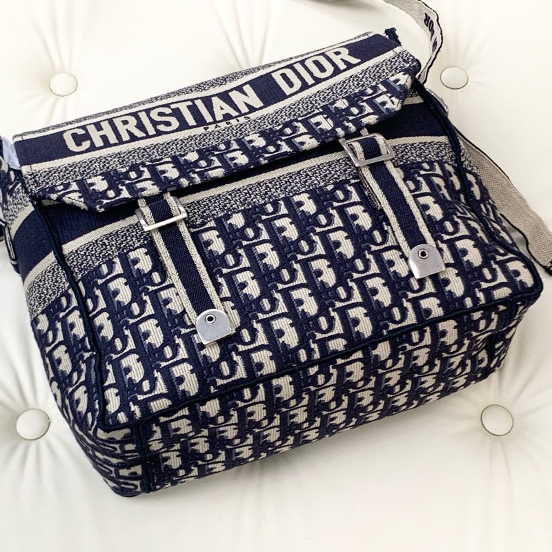 Dior 迪奧camp Oblique斜紋織刺繡銀扣郵差單肩斜挎包 尺寸：28*28 🈚附件-5