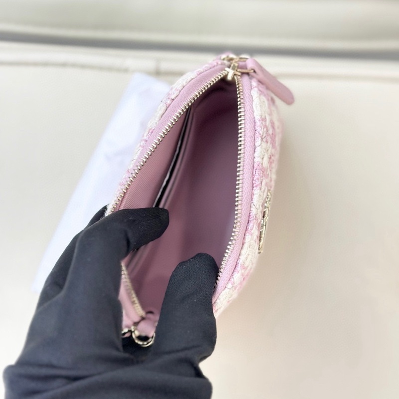 Chanel 香奈兒 季節限定粉色毛呢拼編織 印字膠底 中號cf單肩斜挎包 尺寸：26*14.5 配件：身份卡。-4