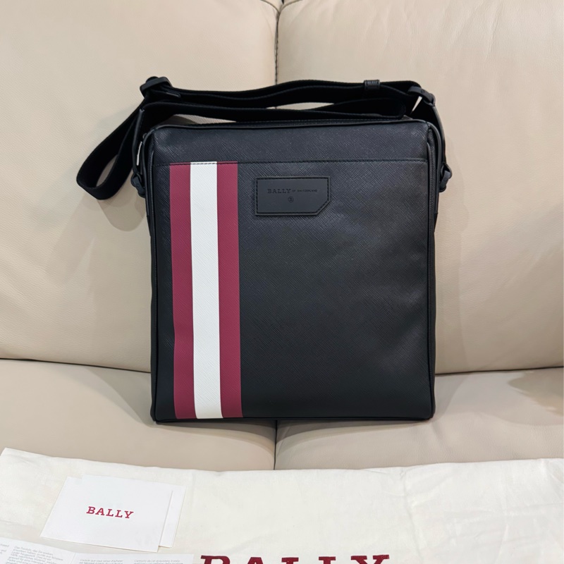 BALLY Mythos 經典條紋logo 男款黑色斜背包/全新閒置美品-0