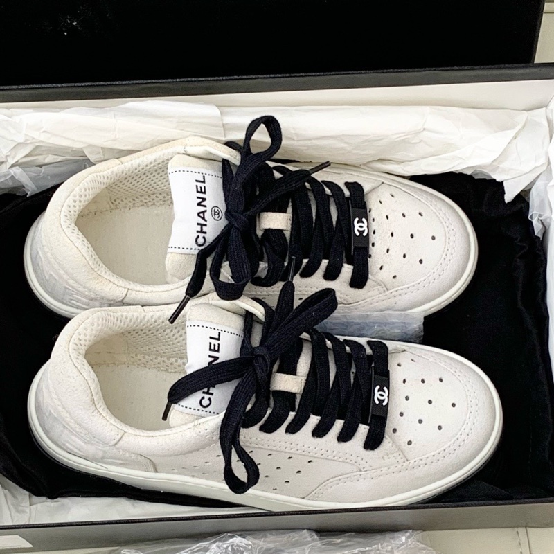 Chanel香奈兒黑白熊貓麂皮低幫板鞋  尺寸：35.5碼配件：塵袋.-3