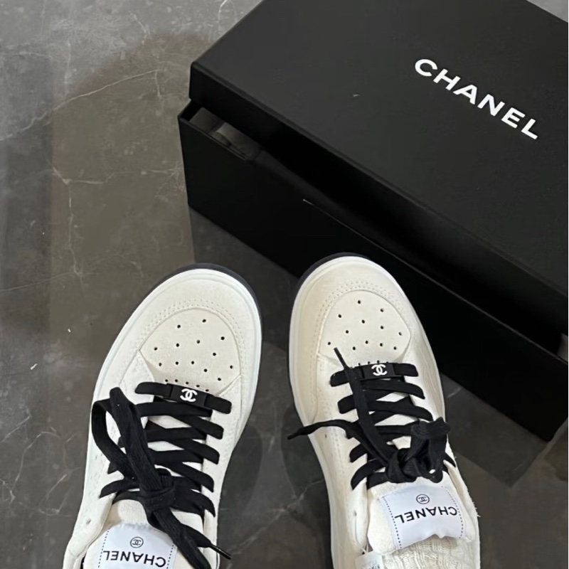 Chanel香奈兒黑白熊貓麂皮低幫板鞋  尺寸：35.5碼配件：塵袋.-4