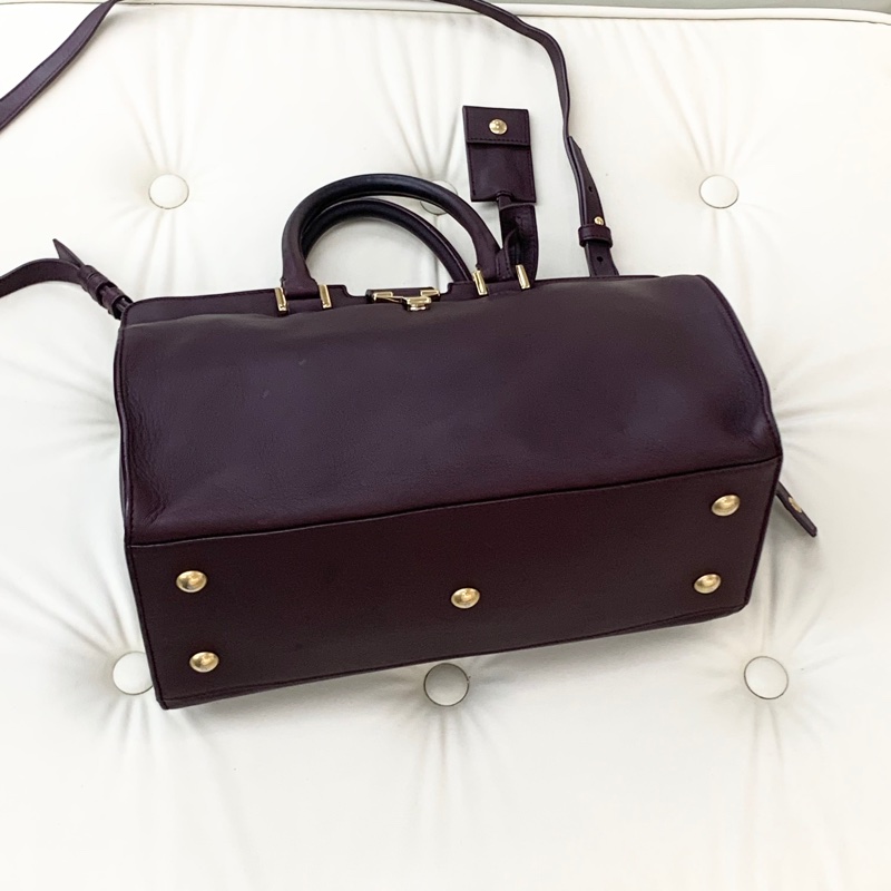 YSL聖羅蘭酒紅色金扣牛皮Y扣 手提單肩斜挎包  尺寸：30*20🈚附件-2