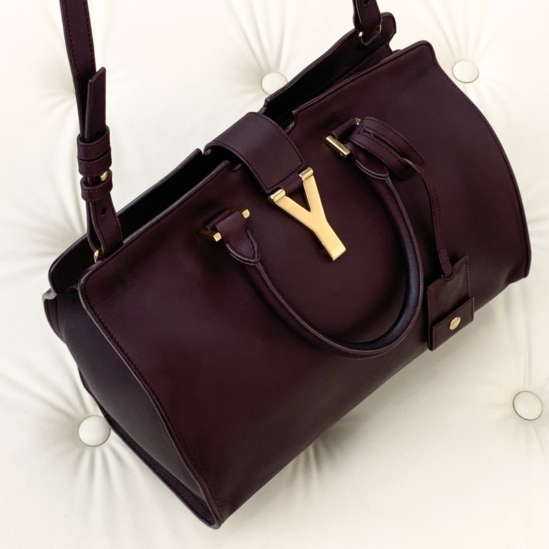 YSL聖羅蘭酒紅色金扣牛皮Y扣 手提單肩斜挎包  尺寸：30*20🈚附件-3