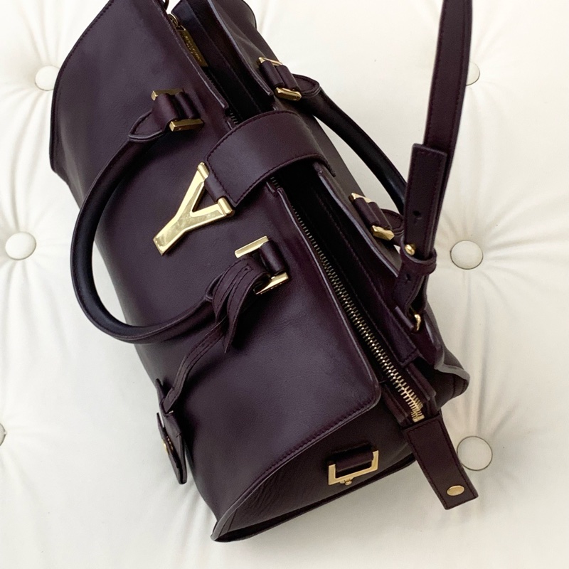 YSL聖羅蘭酒紅色金扣牛皮Y扣 手提單肩斜挎包  尺寸：30*20🈚附件-4