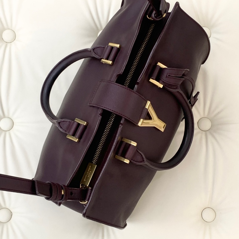 YSL聖羅蘭酒紅色金扣牛皮Y扣 手提單肩斜挎包  尺寸：30*20🈚附件-5