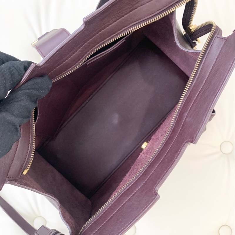 YSL聖羅蘭酒紅色金扣牛皮Y扣 手提單肩斜挎包  尺寸：30*20🈚附件-6