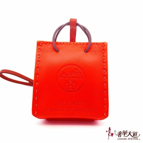 ＊奢華大道國際精品＊【H0361】 HERMES 橘色羊皮MINI手提包造型吊飾 H079065CAAA