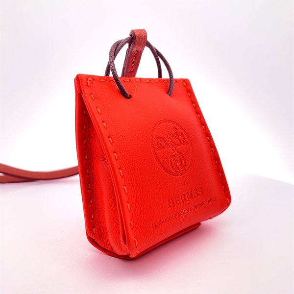 ＊奢華大道國際精品＊【H0361】 HERMES 橘色羊皮MINI手提包造型吊飾 H079065CAAA-1