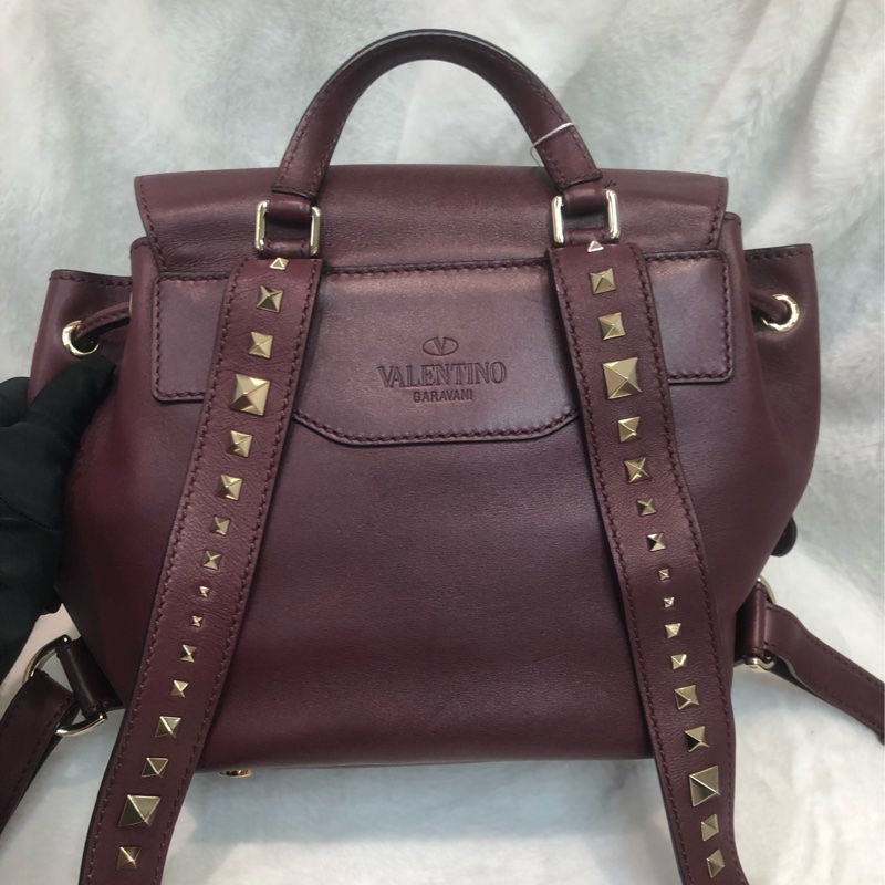 Valentino 棗紅和釘背包 XC393-1