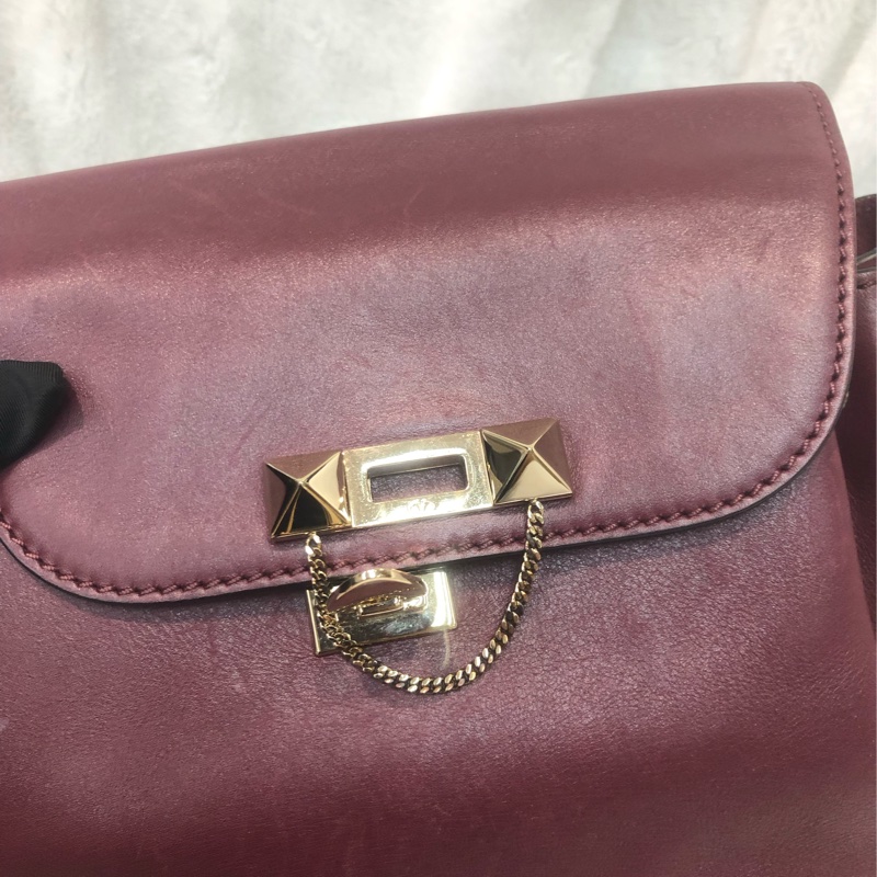 Valentino 棗紅和釘背包 XC393-8