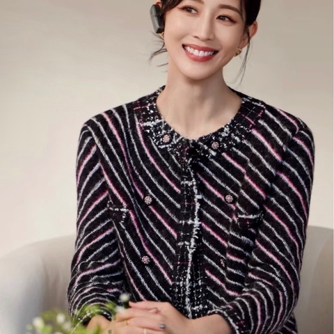 Chanel✨2024斜紋條紋羊絨長版背心洋裝#40 張鈞甯同款