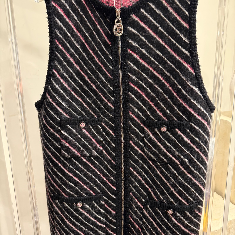 Chanel✨2024斜紋條紋羊絨長版背心洋裝#40 張鈞甯同款-2