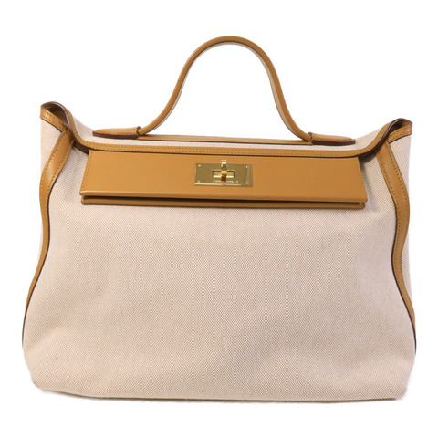 HERMES 帆布/Swift皮革24/24 35CM手挽袋Sesame