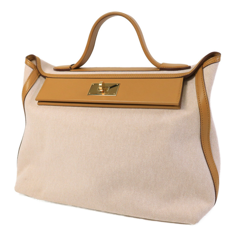 HERMES 帆布/Swift皮革24/24 35CM手挽袋Sesame-2