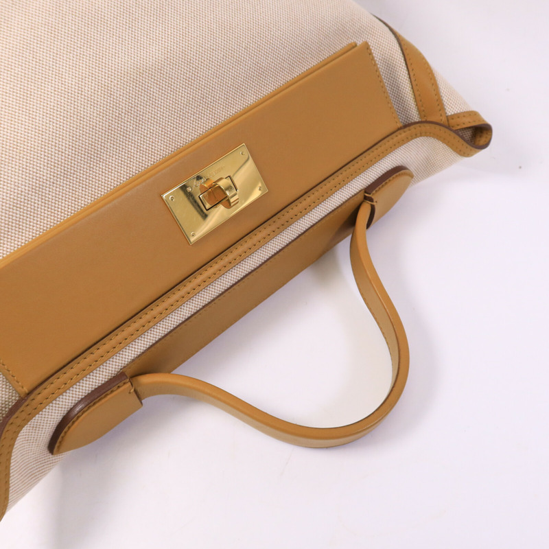 HERMES 帆布/Swift皮革24/24 35CM手挽袋Sesame-8