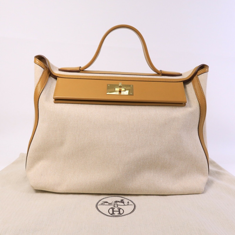 HERMES 帆布/Swift皮革24/24 35CM手挽袋Sesame-9