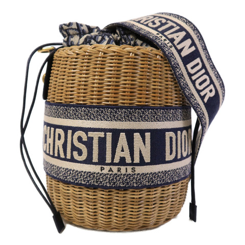 Dior 帆布/藤料Wicker Bucket Bag肩背袋